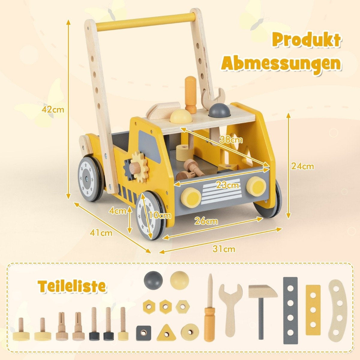 2-i-1 Baby Walker i trä med Multi-Activity Center Baby Walker Baby Walker