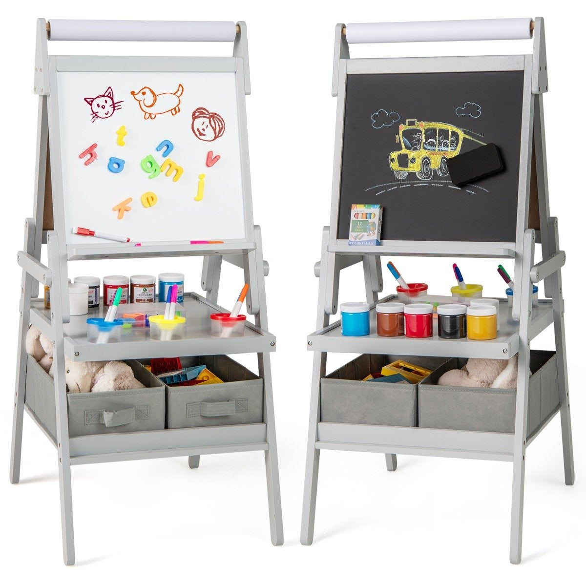 3-i-1 barn staffli med svarta tavla, whiteboard och pappersrulle