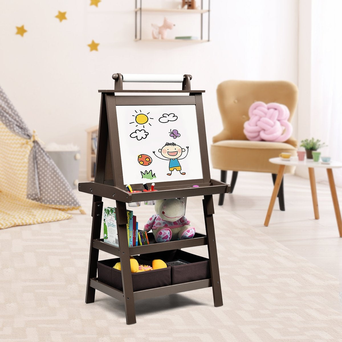 3 i 1 barnstafli barntavla dubbelsidig whiteboardtavla med magneter för småbarns kaffe