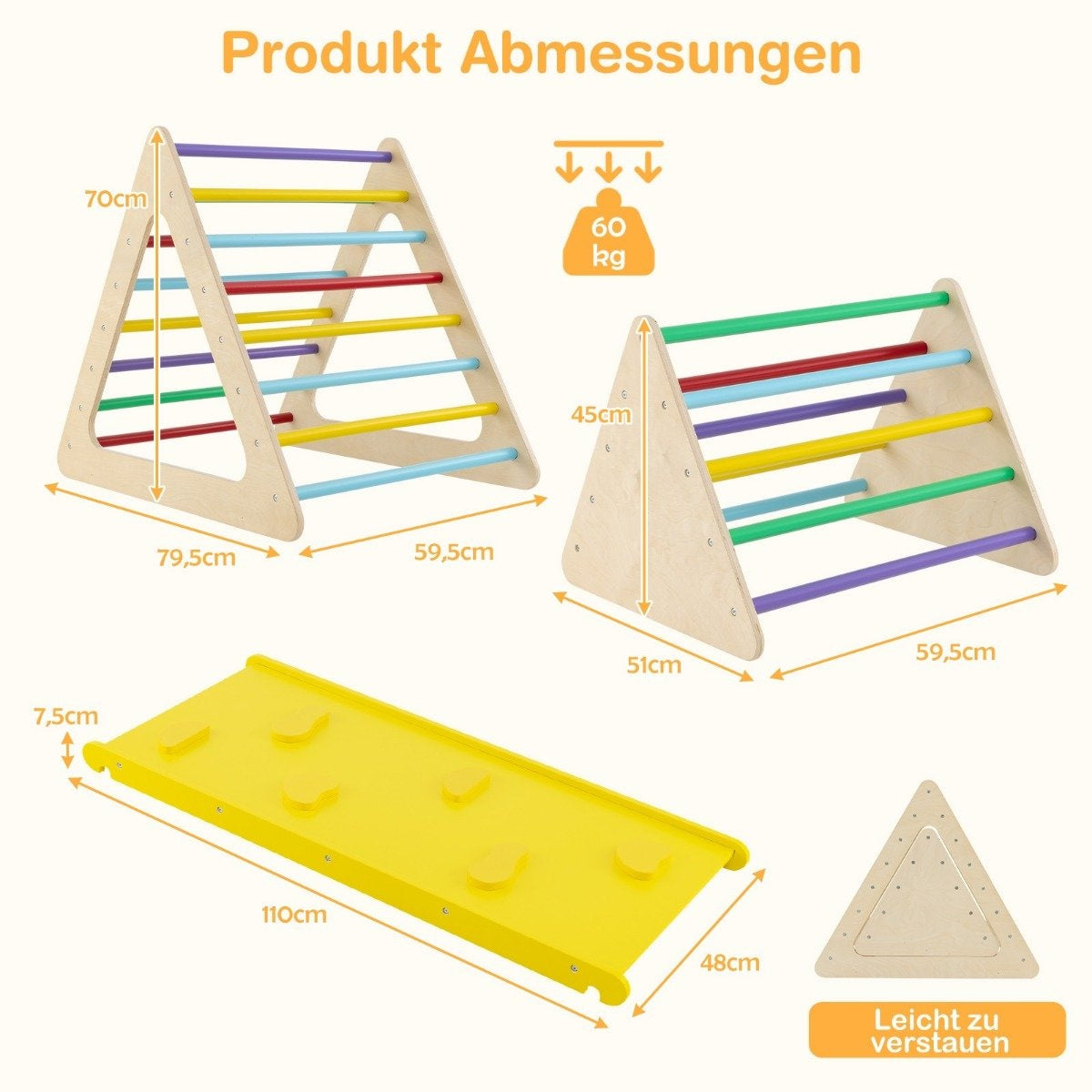 3 i 1 klätterleksaksset med klättertriangel & stege & rutschkana klätterställning färgglad