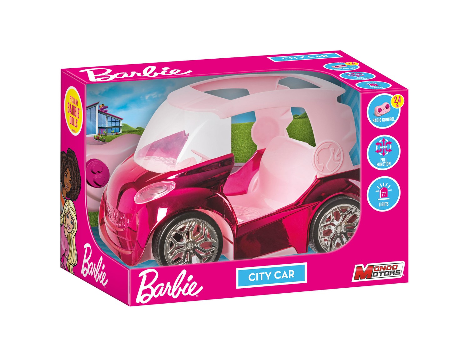Barbie Rosa RC Stadsbil med Strålkastare, Passar 2 Dockor