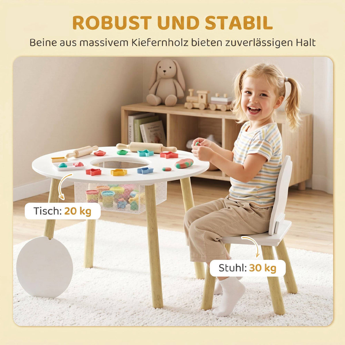 Barnbord och 2 stolar med förvaring, vit/naturfärgad