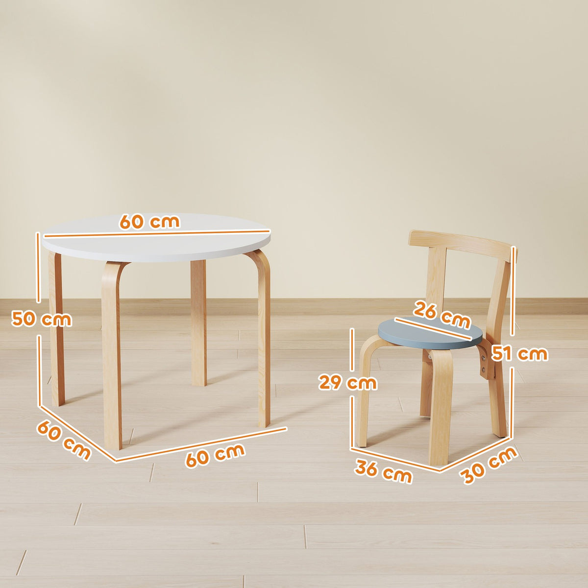 Barnbord och stolsset, 5 delar, färgglatt massivt trä