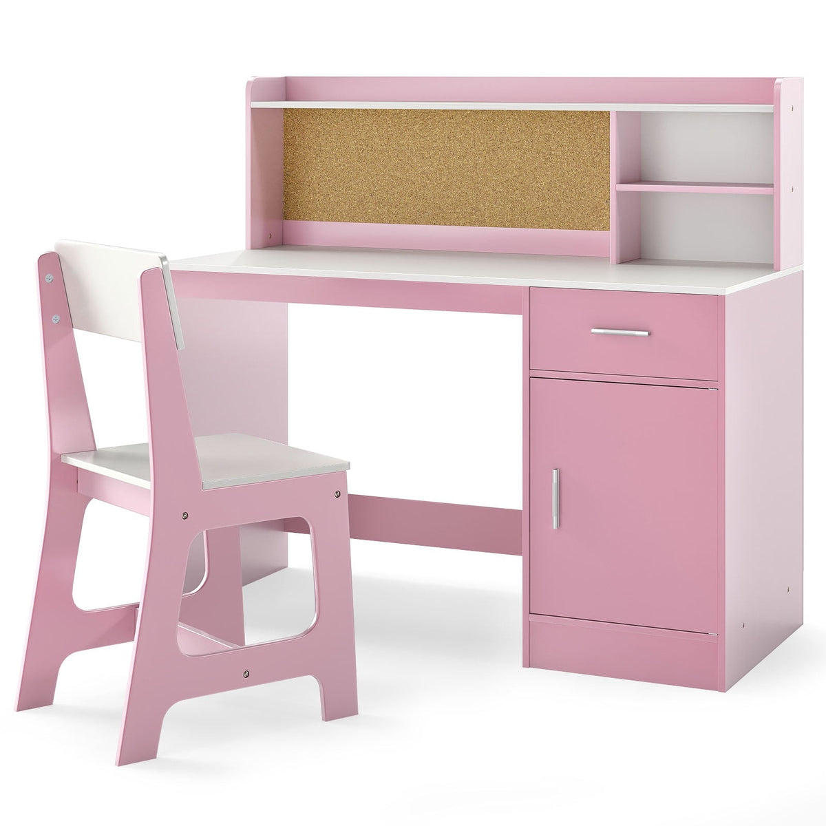Barnskrivbord och stolsset med förvaring, rosa MDF
