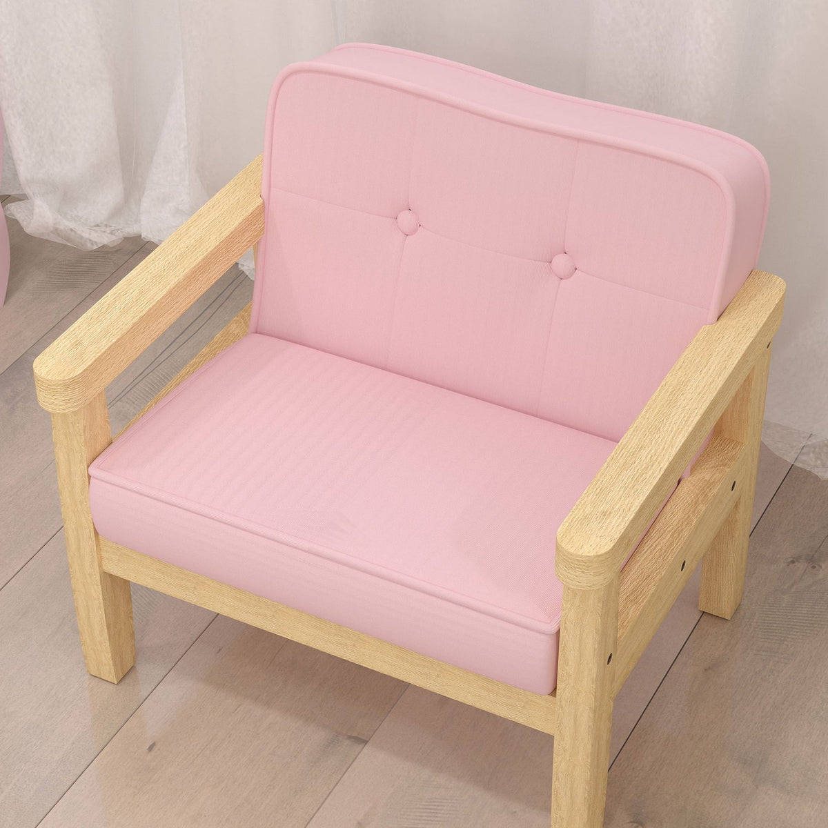 Barnstol i manchester, skum, träben, 3-8 år, rosa