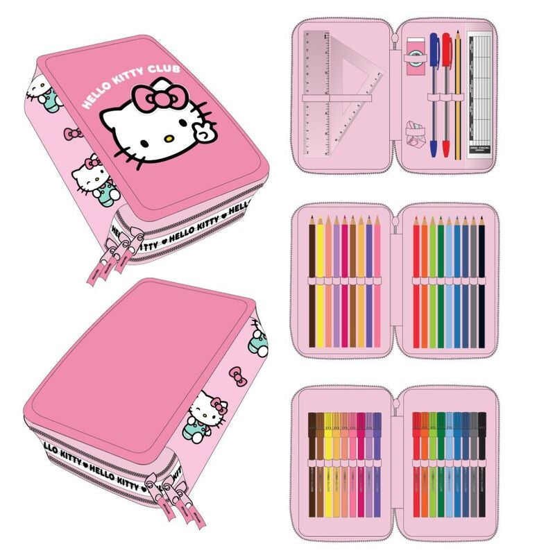 Hello Kitty Pennfodral med tre fack för skolmaterial
