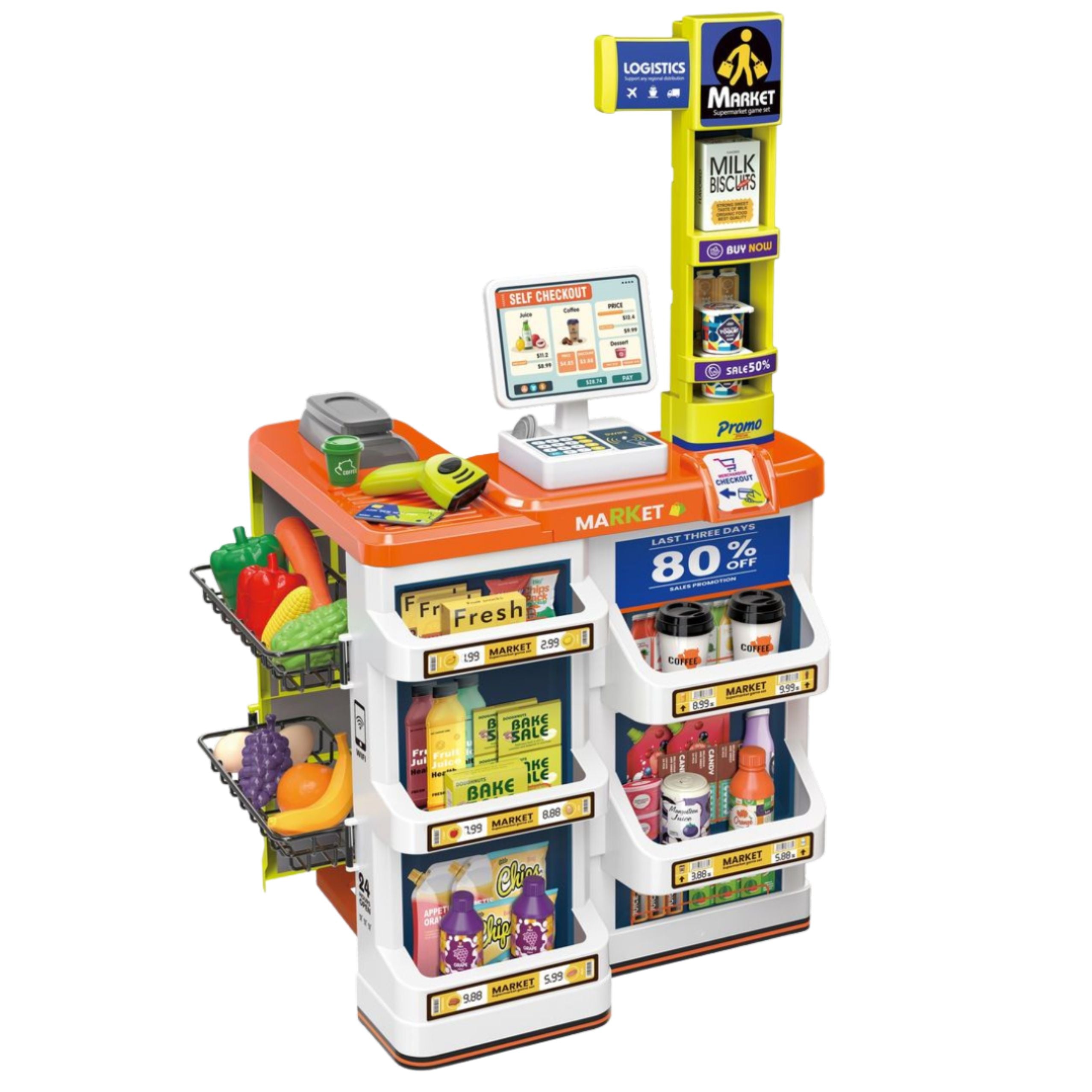 Kids Supermarket Play Set med kassaregister och varukorg