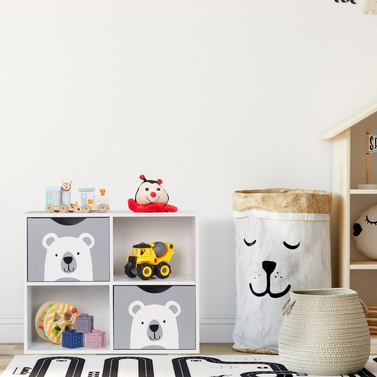 Leksaksförvaringshylla med 4 fack, Bear Design