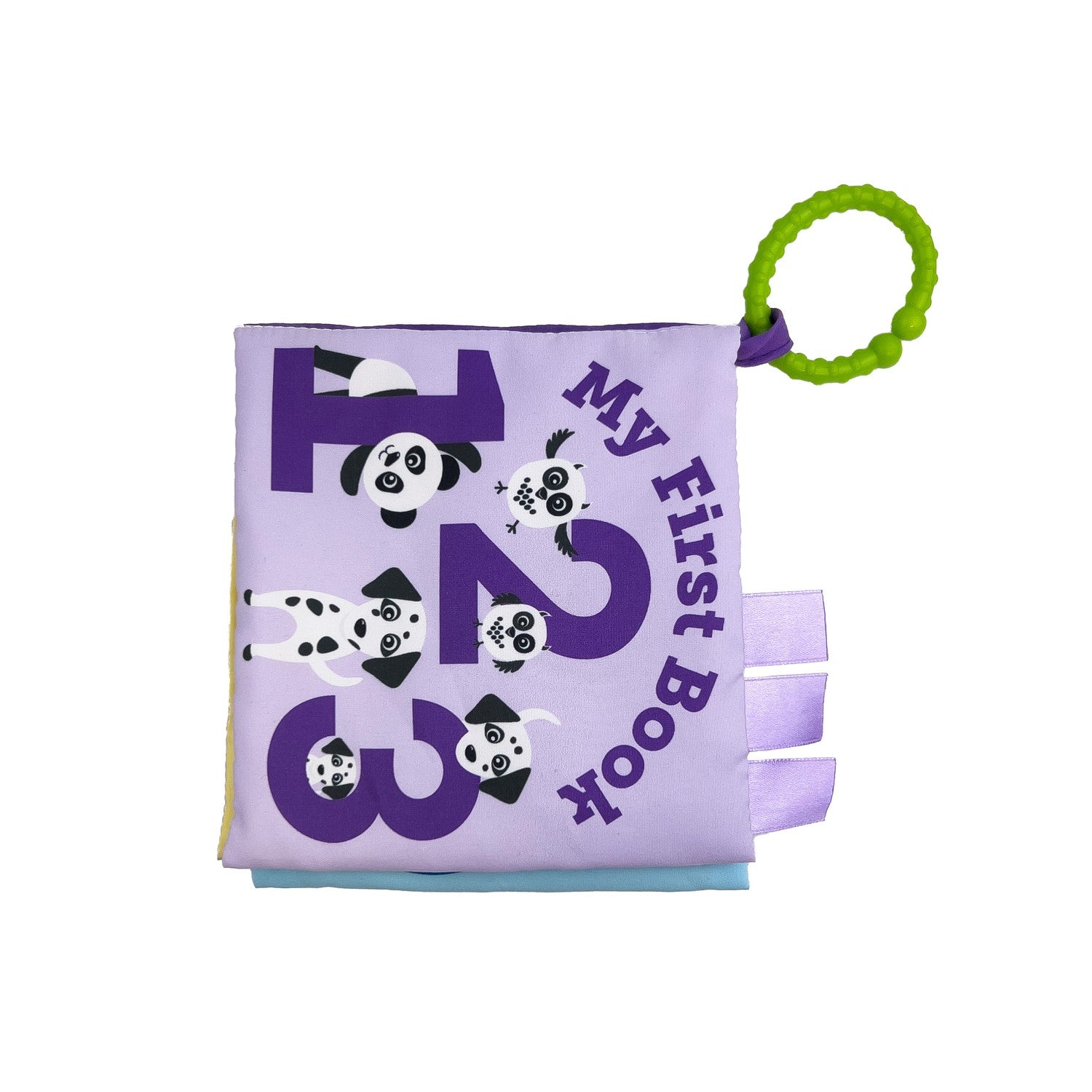 Mjuk babybok med ljusa färger och djurbilder