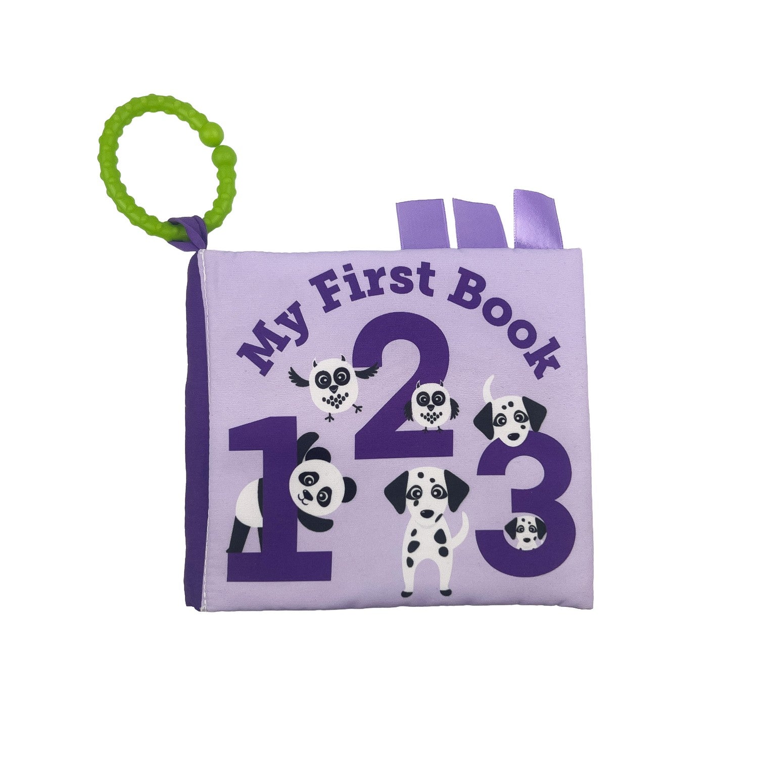 Mjuk babybok med ljusa färger och djurbilder