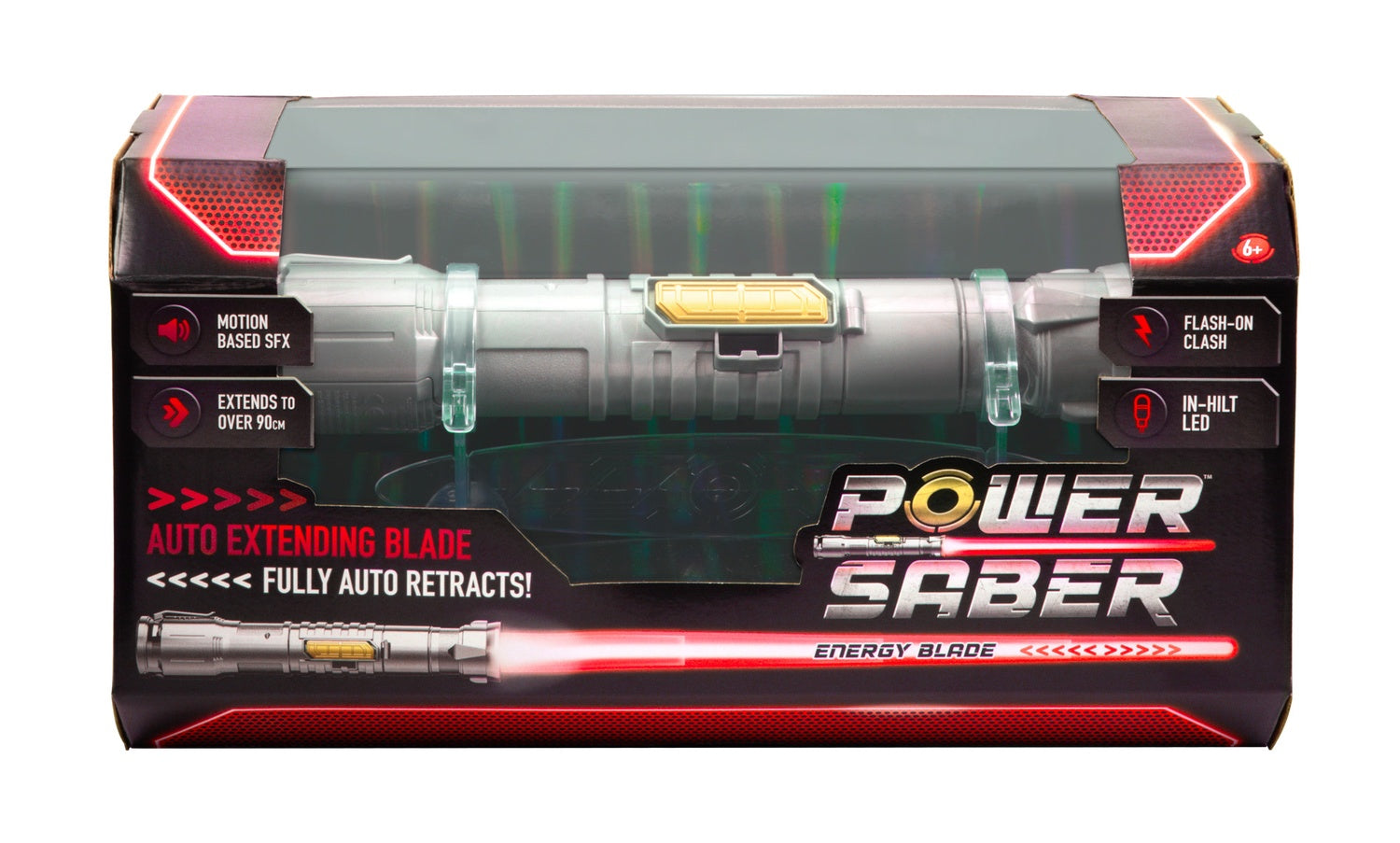 Röd ljussabel med ljud- och ljuseffekter