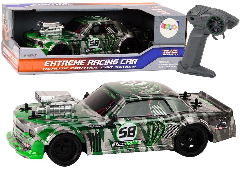 1:16 Green RC Drift Car med gummihjul och 2,4G-kontroll