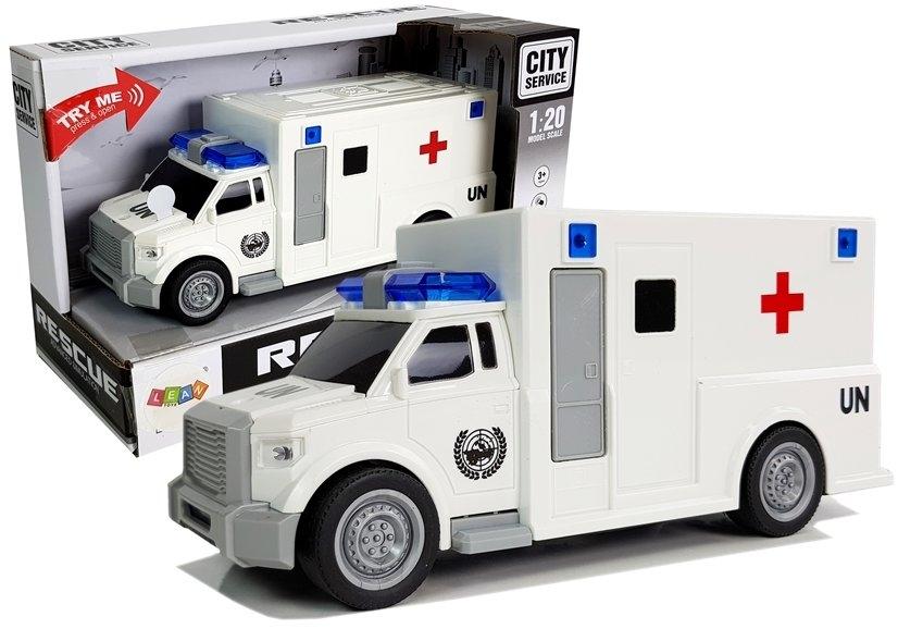 1:20 Friction Drive ambulance med lys og lyde til børn