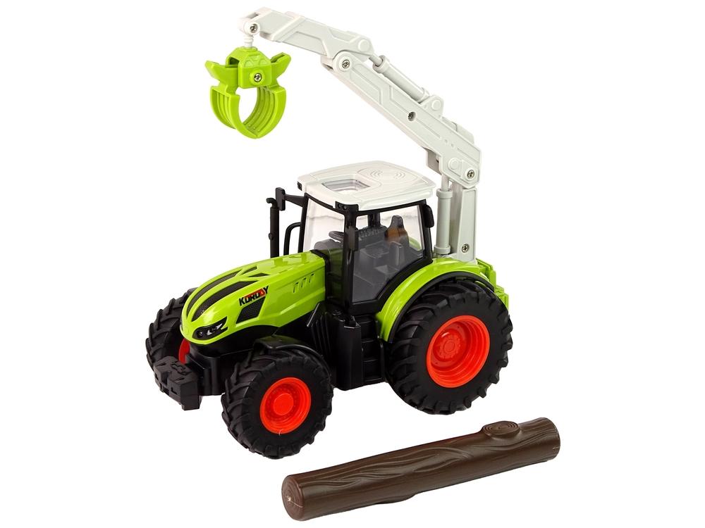 1:24 R/C Grön traktor med grip och lampor - Farm Fun!