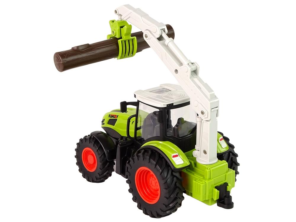 1:24 R/C Grön traktor med grip och lampor - Farm Fun!