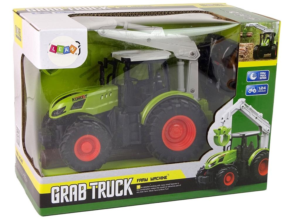 1:24 R/C Grön traktor med grip och lampor - Farm Fun!