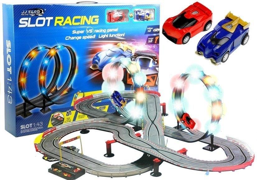 1:43 Slot Cars Race Track: Loops, LED-lys, Double Cars