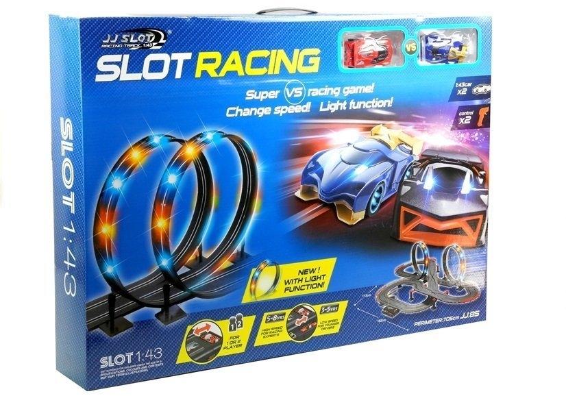 1:43 Slot Cars Race Track: Loops, LED-lys, Double Cars