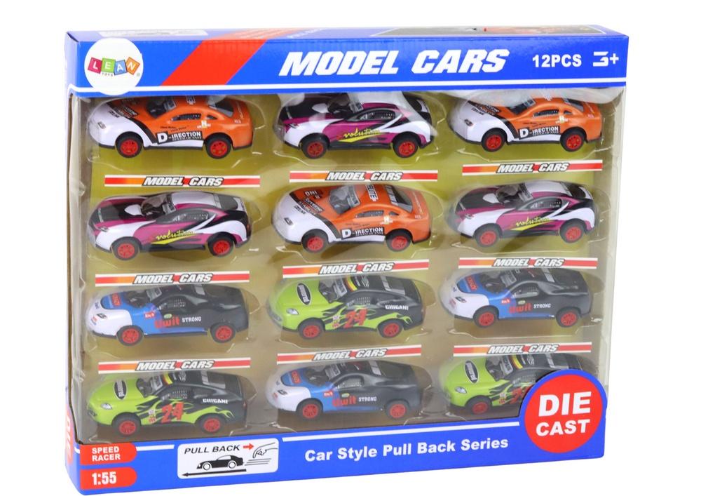 1:55 Friction Drive Sports Cars Set - 12 fargerike deler