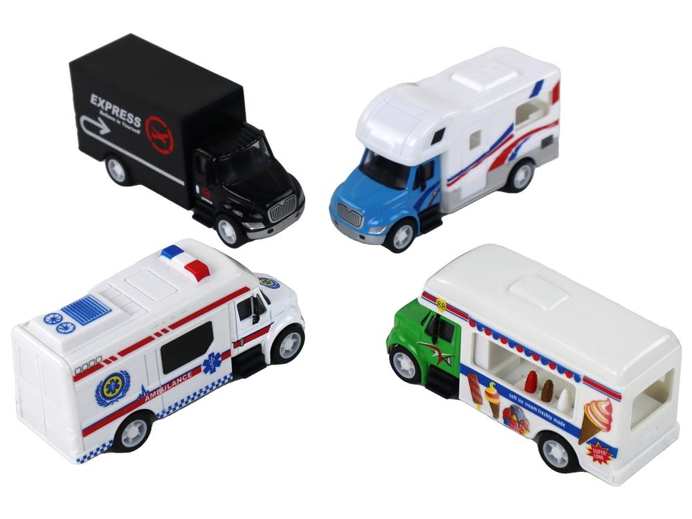 1:87 Friction Drive Set: Campervan, Lastbil, Ambulance, Is