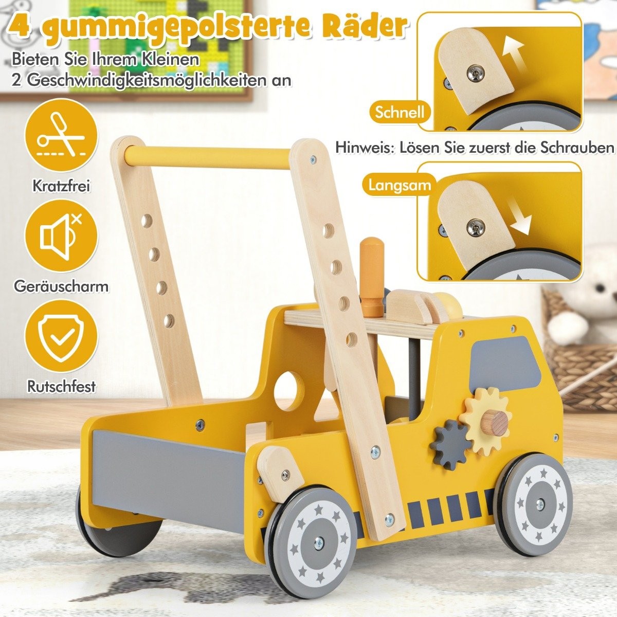 2-i-1 Baby Walker i trä med Multi-Activity Center Baby Walker Baby Walker