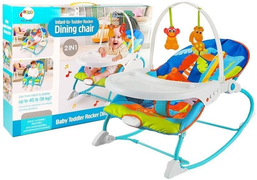 2-i-1 Blue Baby Rocker & Feeding Chair med Dino Motiv