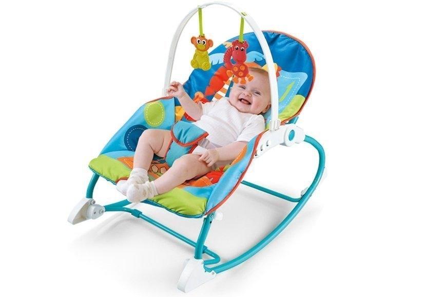 2-i-1 Blue Baby Rocker & Feeding Chair med Dino Motiv