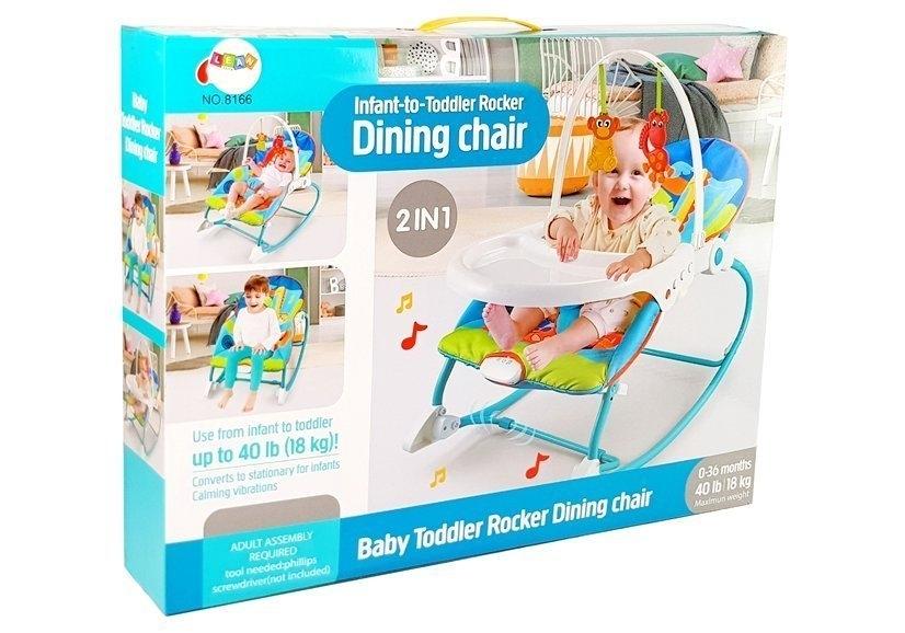 2-i-1 Blue Baby Rocker & Feeding Chair med Dino Motiv