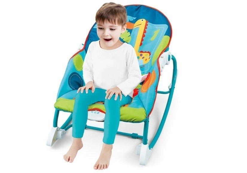 2-i-1 Blue Baby Rocker & Feeding Chair med Dino Motiv