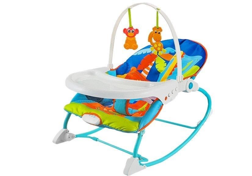 2-i-1 Blue Baby Rocker & Feeding Chair med Dino Motiv