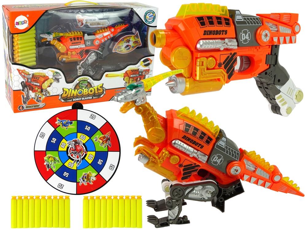 2-i-1 Dinosaur Gun: Orange Velociraptor med sköld och pilar