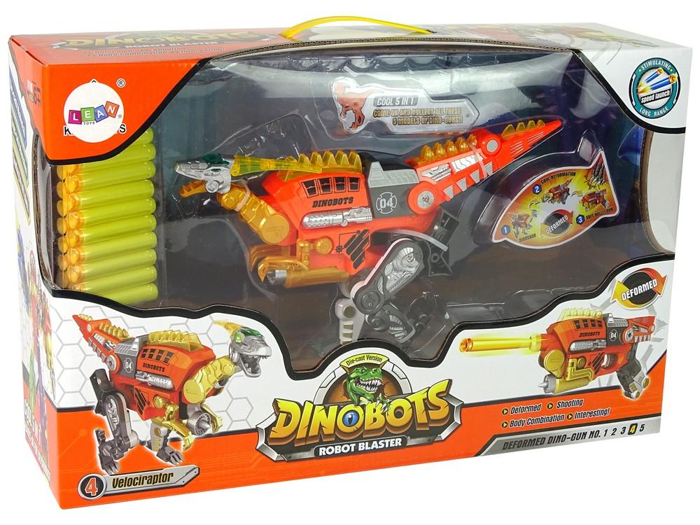 2-i-1 Dinosaur Gun: Orange Velociraptor med sköld och pilar