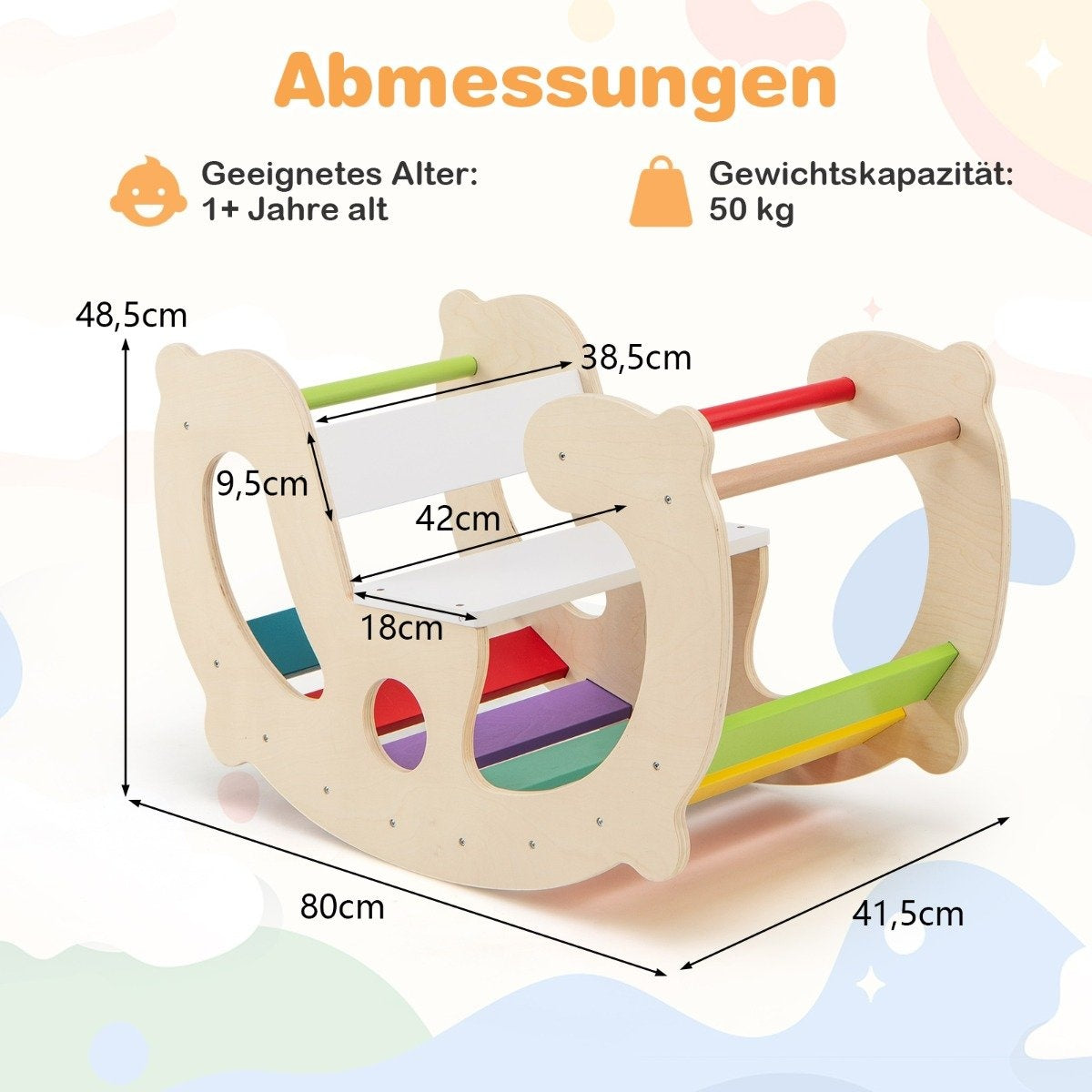 2 i 1 gunghästbåge för barn med rocker & klätterbåge & bekvämt ryggstöd & sits