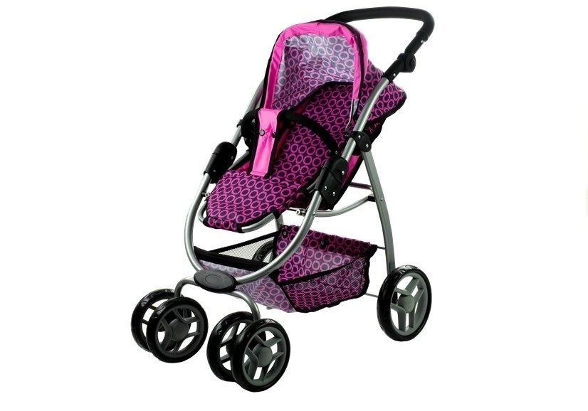 2-i-1 pink dukkevogn &amp; buggy med sorte prikker - sjov og praktisk