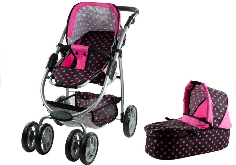 2in1 Doll Boggi & Barnvagn - Svart med rosa prickar Kul!