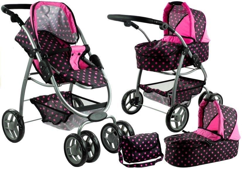 2in1 Doll Boggi & Barnvagn - Svart med rosa prickar Kul!