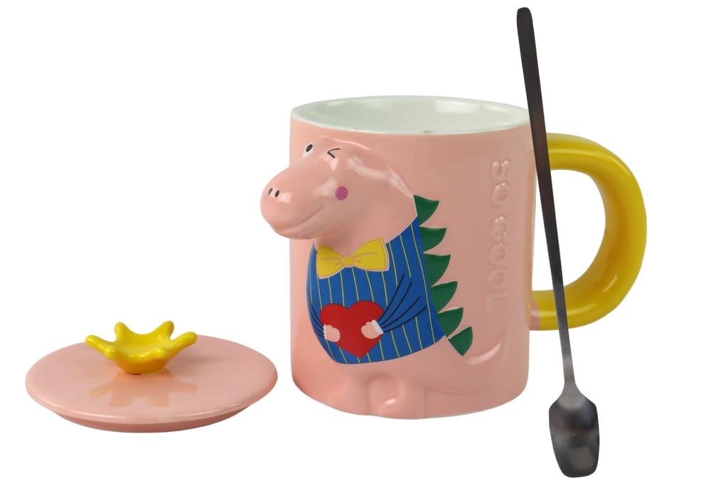 3D Rosa Dinosaur Infuser Krus med lokk og skje - 400ml