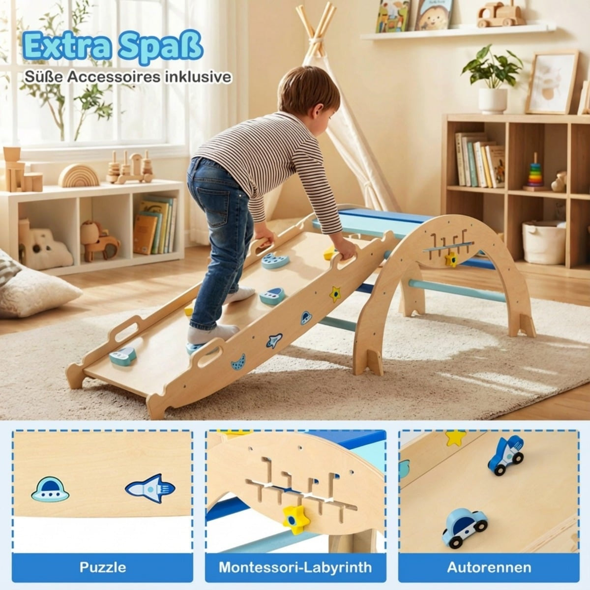 3-i-1 Montessori klätterset med ramp och båge