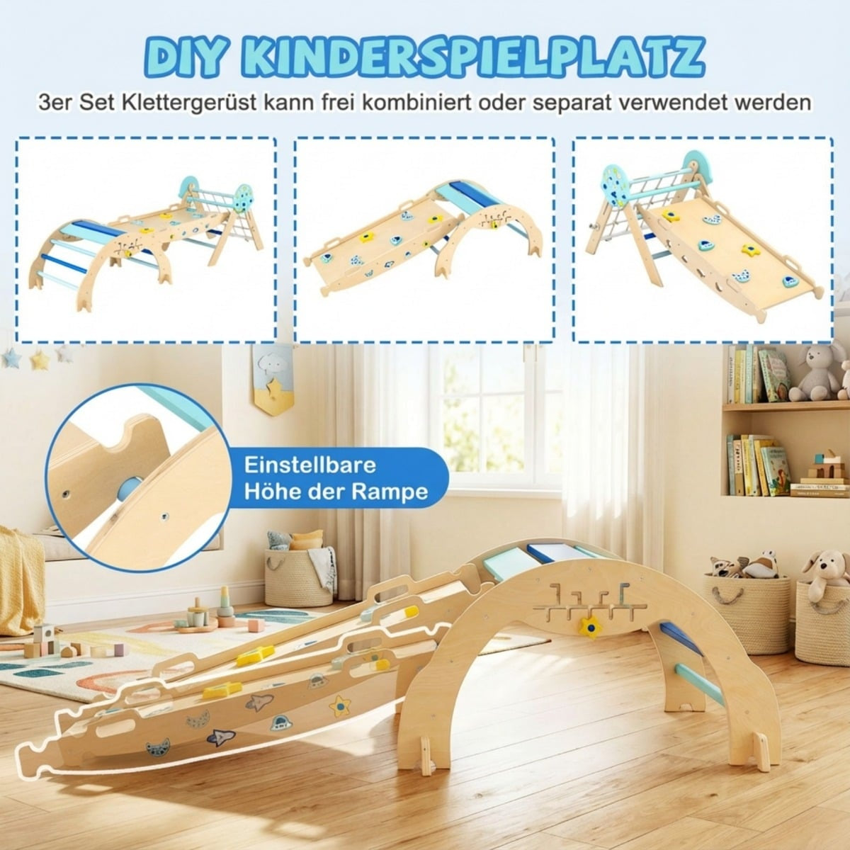 3-i-1 Montessori klätterset med ramp och båge