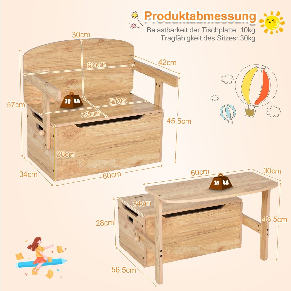 3-i-1 aktivitetsbord för barn med skrivbord och förvaring