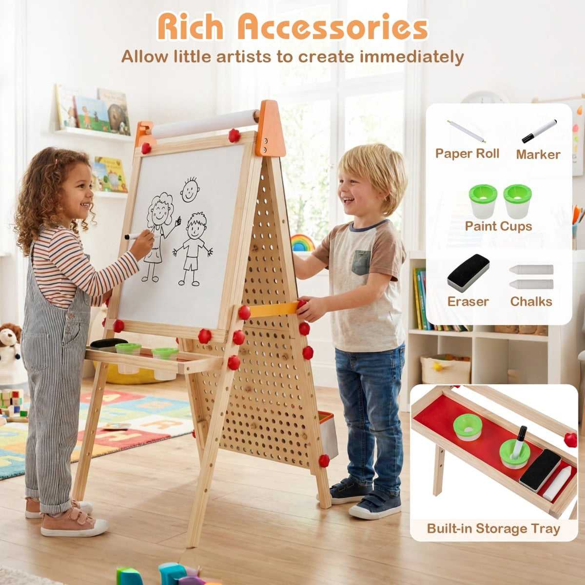 3-i-1-barnstaffili med magnetisk whiteboard och svarta tavla