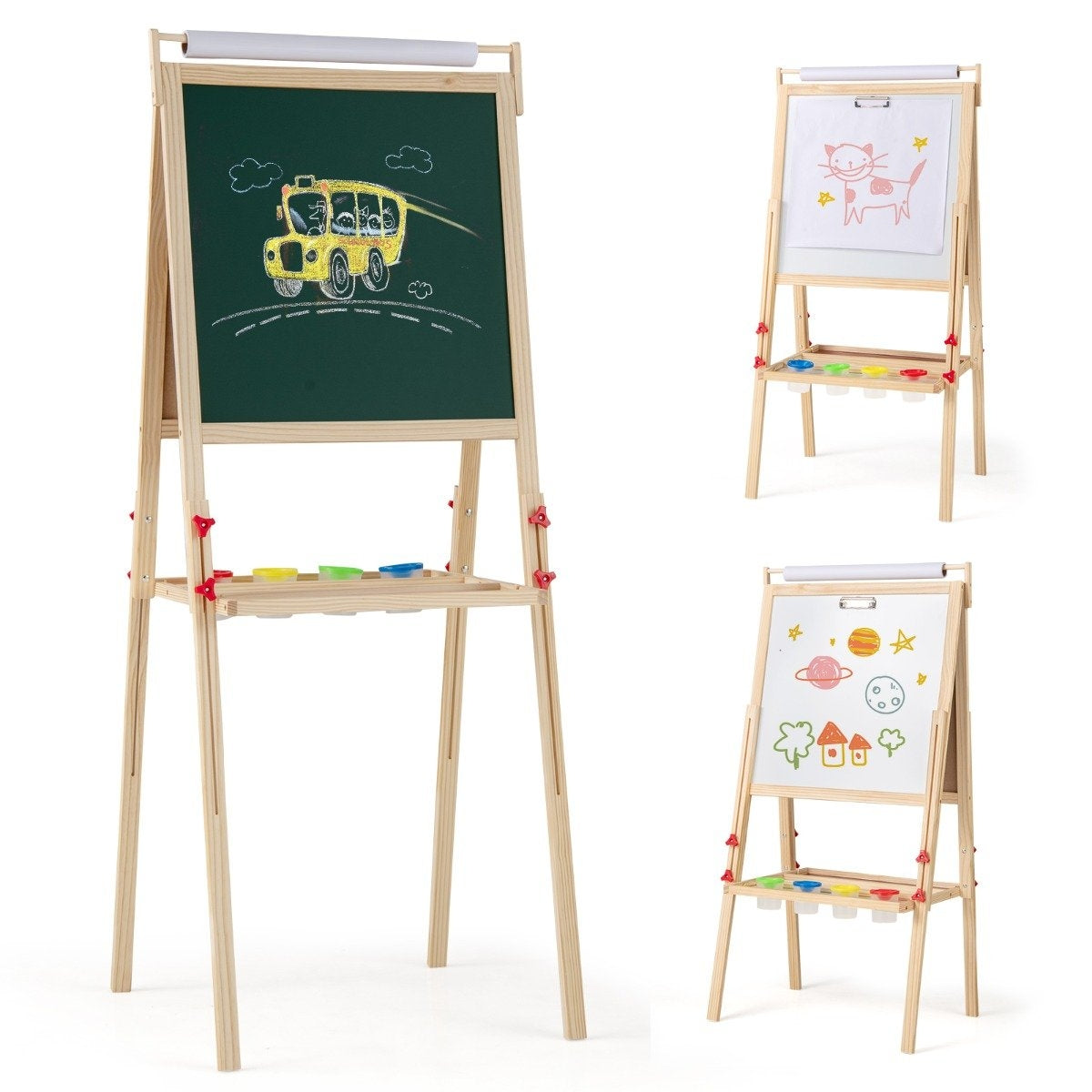3-i-1 barn staffli med svarta tavla, whiteboard och pappersrulle