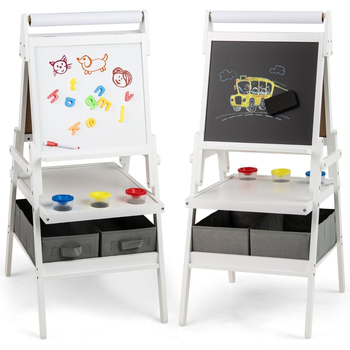 3-i-1 barn staffli med svarta tavla, whiteboard och pappersrulle