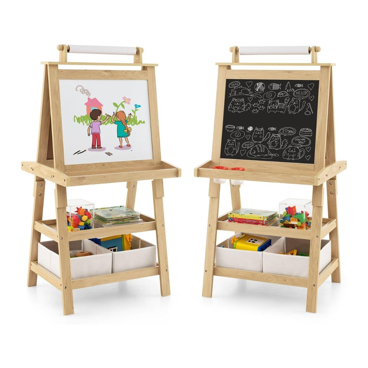 3 i 1 barnstafli dubbelsidig whiteboard & svarta tavla & ritpapper Naturligt