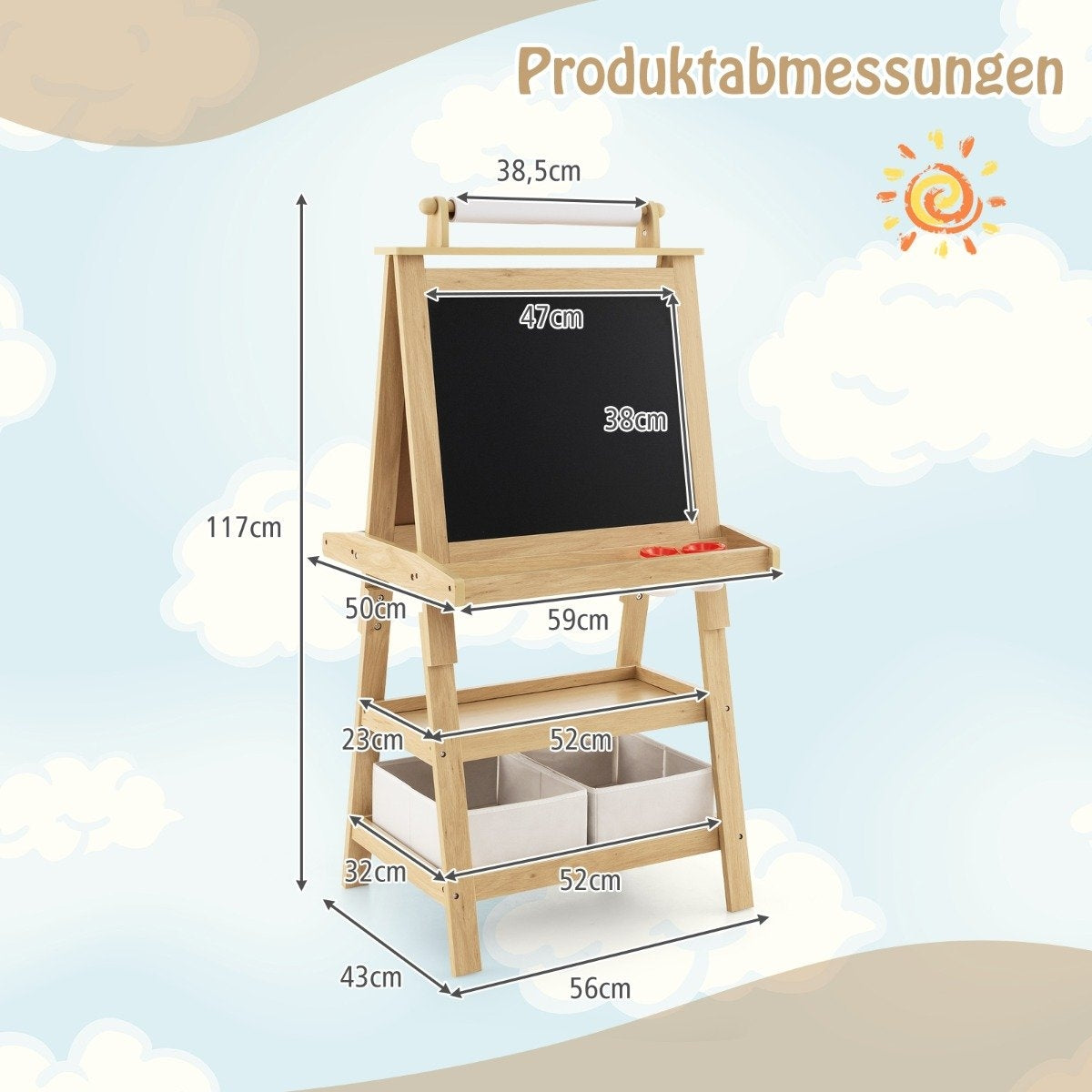 3 i 1 barnstafli dubbelsidig whiteboard & svarta tavla & ritpapper Naturligt