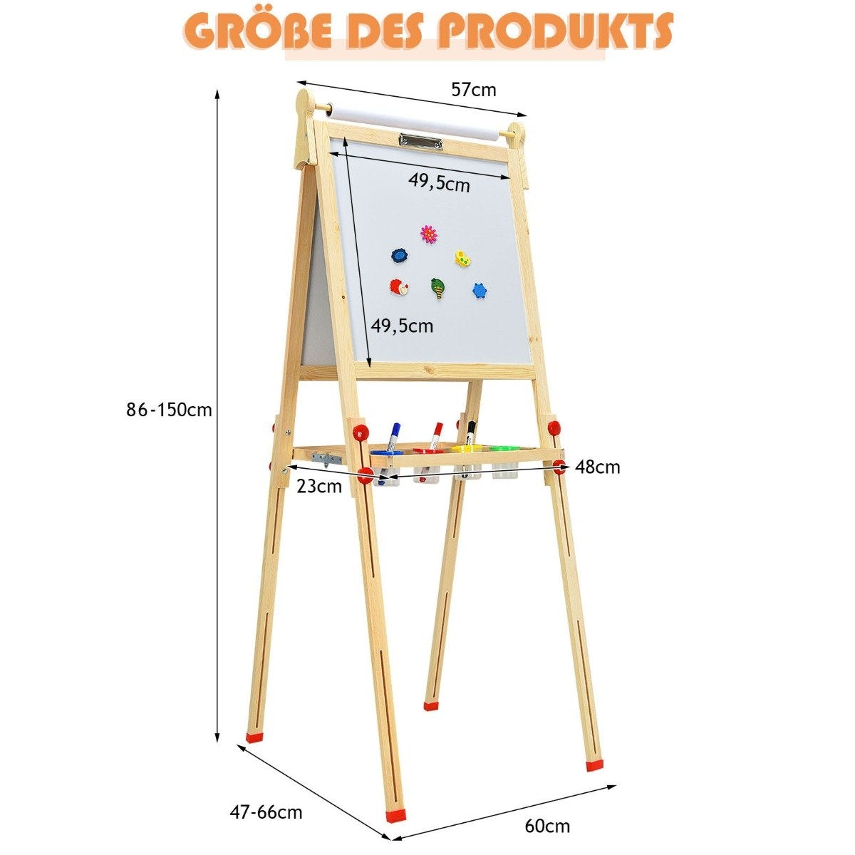 3 i 1 dubbelsidigt trästafli för barn med whiteboard och svarta tavla och ritpapper