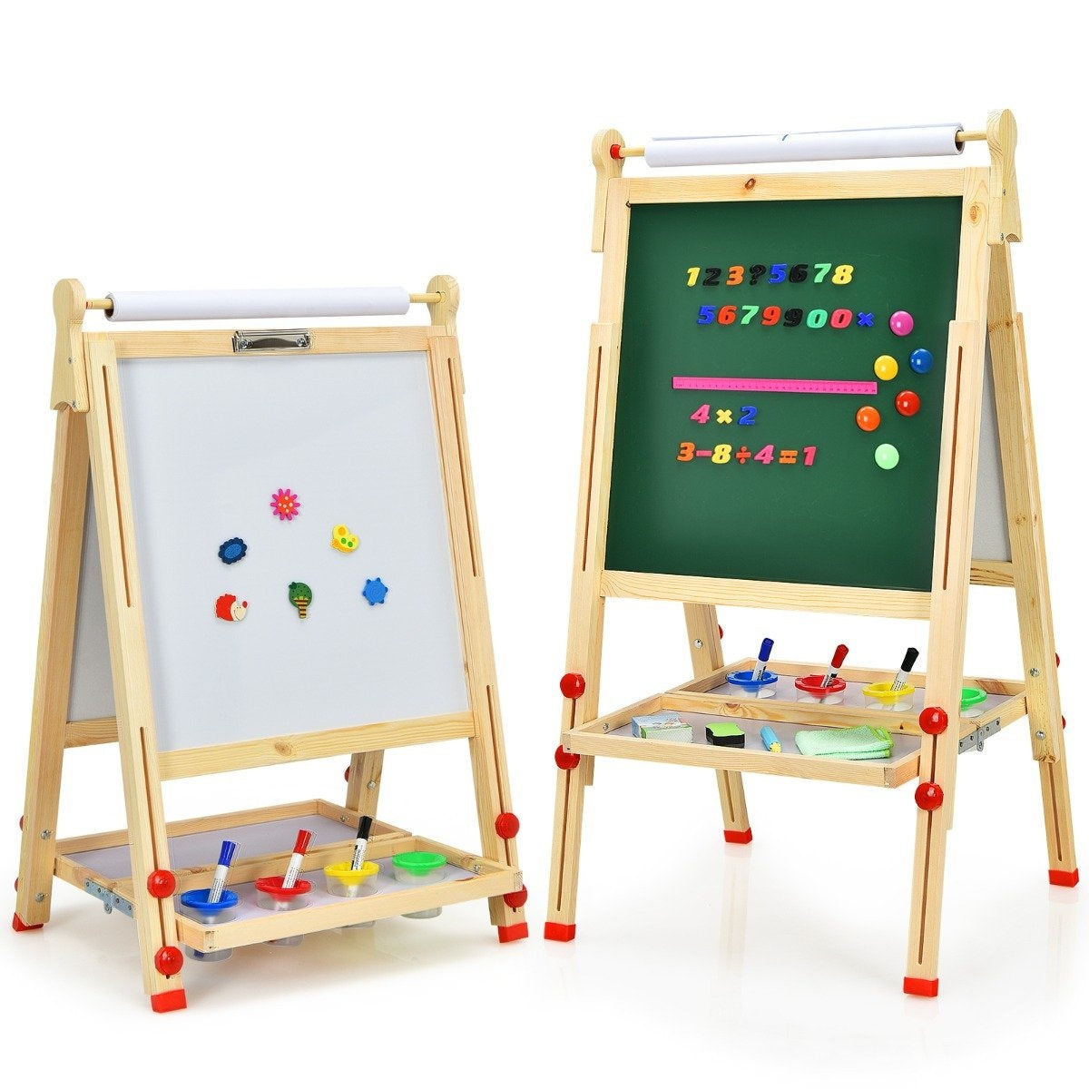 3 i 1 dubbelsidigt trästafli för barn med whiteboard och svarta tavla och ritpapper