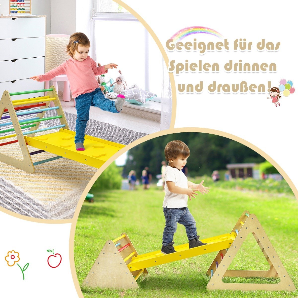 3 i 1 klätterleksaksset för småbarn klättertriangel & stege & rutschkana klätterställning Färgglad
