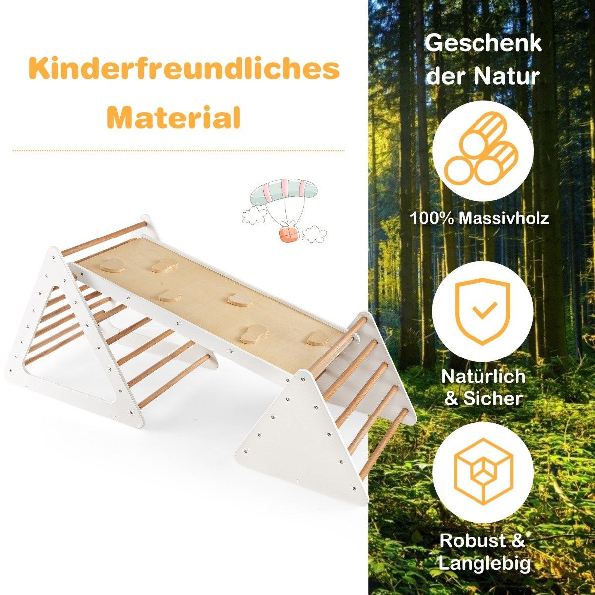 3 i 1 klätterleksaksset för småbarn klättertriangel & stege & rutschkana klätterställning Natural