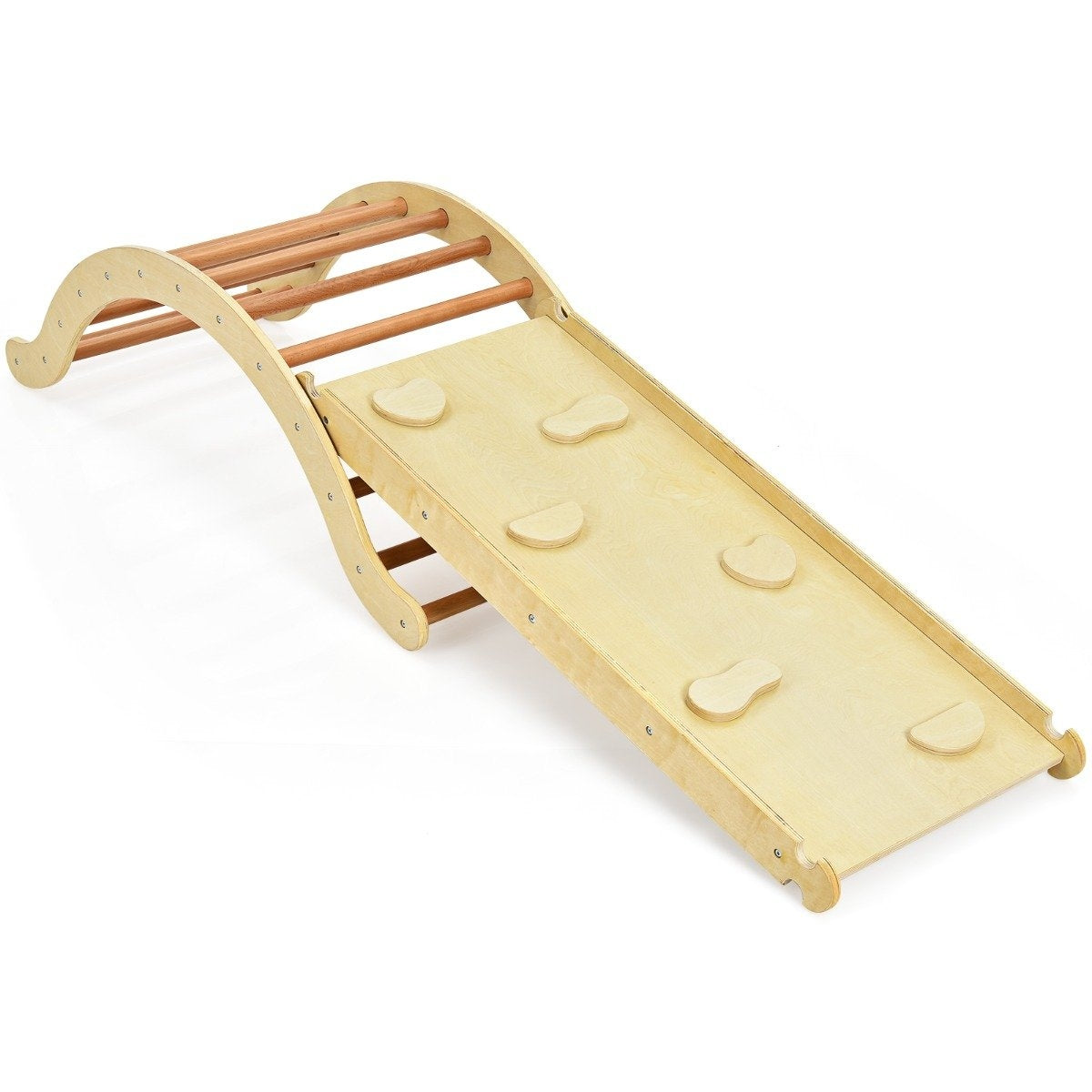 3 i 1 klätterstege för barn med vändbar ramp och dyna för klättring och glidning naturlig + blå lastkapacitet på 60 kg